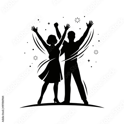 Wedding couple embracing in romantic dance silhouette