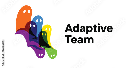 Colorful team, adaptive team, business logo, ghostly figures, multicolored