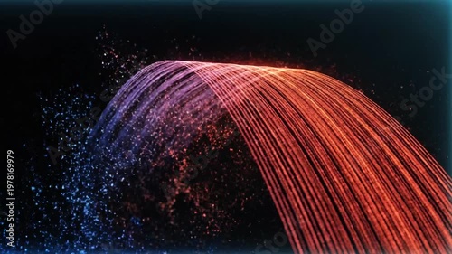 Abstract Blue Fiber Optic Strands Glowing in Darkness