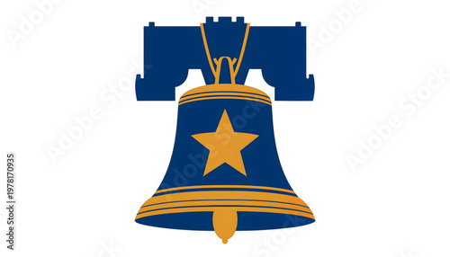 liberty bell vector with juneteenth star motif in gold and blue on transparent background