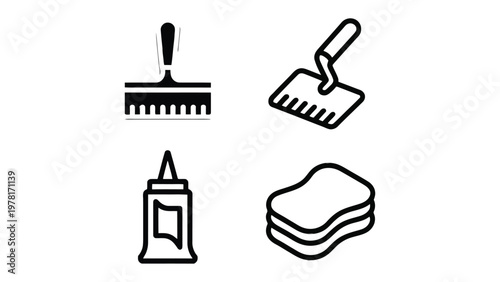Construction Tool Icons: An array of essential construction tools, meticulously designed to convey clarity and simplicity, ready for incorporation in various design concepts.