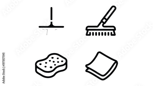 Cleaning Essentials: A minimalistic collection of essential cleaning tools and supplies, showcasing the necessary equipment for maintaining a spotless and organized living space. 