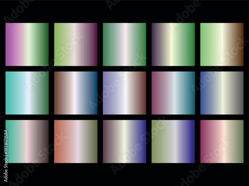 A colorful grid of 16 shiny squares with various gradient effects