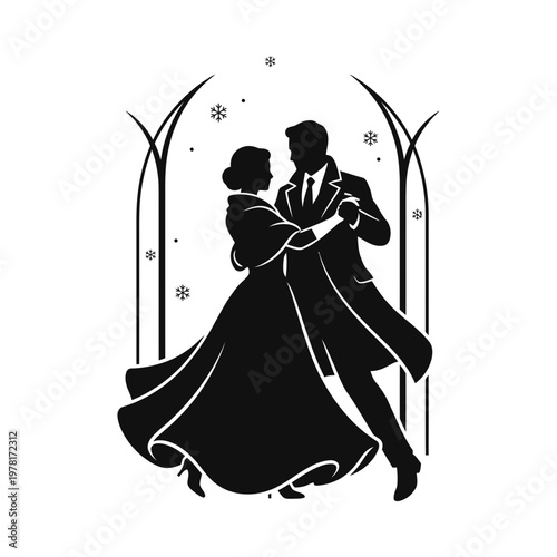 Elegant ballroom couple dancing waltz