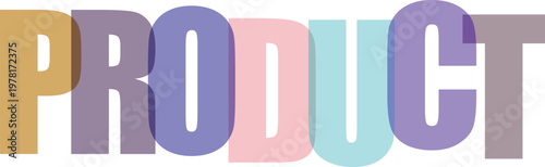 Word product in colorful pastel shades vector illustration, bold letters forming word product.
