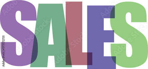 Colorful overlapping letter sales text concept vector illustration in modern vibrant style.