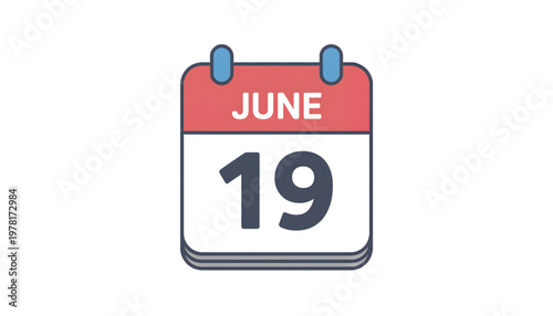 june 19 calendar page vector icon isolated on transparent background