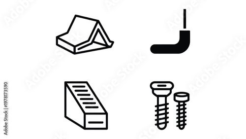 Assortment of Construction Icons: An organized layout of essential construction elements, each depicted with clean lines and simple geometry, offering a snapshot of industry components.