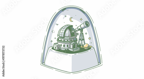 Astronomical Observatory Under Glass Dome, Night Sky Exploration