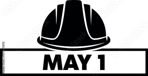 International Workers Day May 1 vector icon, black hard hat labor day sign, construction worker logo
