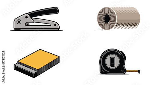 Office Tools Collection: A compilation of essential office tools, meticulously arranged for work-related projects and tasks. This array of instruments embodies efficiency.