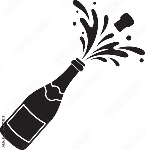 Champagne Bottle Splash Black Silhouette Vector Celebration Icon