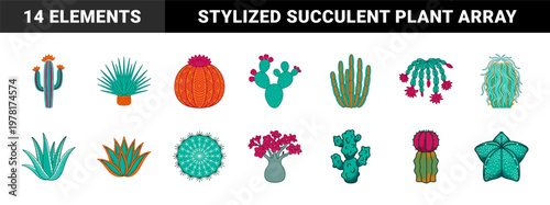 Decorative Stylized Desert Plant Elements