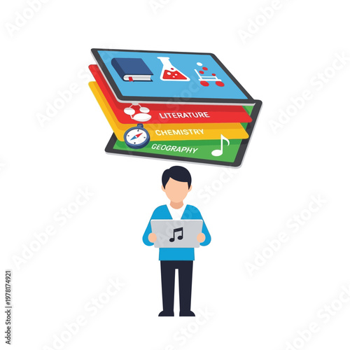 Man holding a music tablet device.