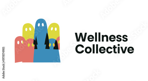 Wellness, collective, logo, colorful, ghostly figures, abstract, vector