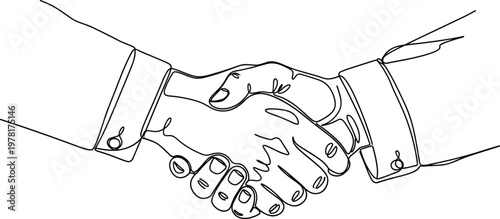 Business handshake agreement concept continuous line drawing partnership deal trust cooperation professional collaboration illustration