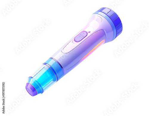 Modern flashlight with blue accents in a vibrant cartoon style on black background