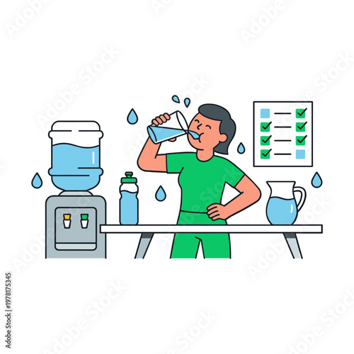 Illustration of Drinking Pure Water Habits
