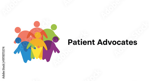 Patient advocacy group, support community, colorful people icons, healthcare symbol