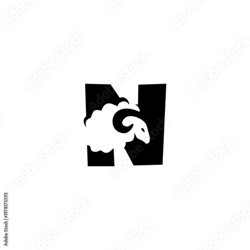 Sheep Animal Letter N Logo Ve...