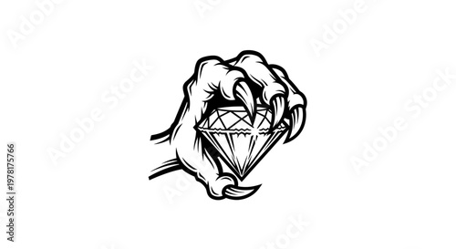 Clawed Hand Holding Sparkling Diamond Gemstone - Illustration