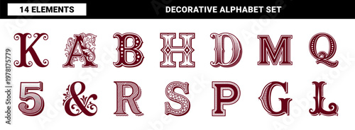 Vintage Decorative Alphabet Initial Letters.