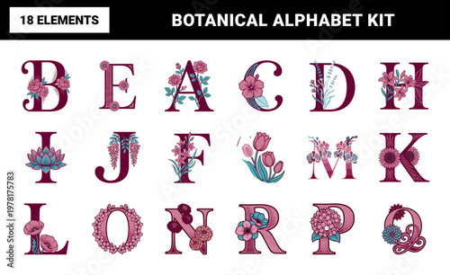 Ornamental Floral Alphabet Lettering Kit