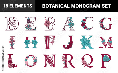 Floral Alphabet Monogram Rose Collection