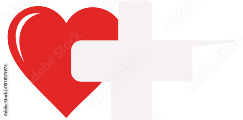 Medical Healthcare Logo with Red Heart and White Cross Symbol - 2D Flat Vector