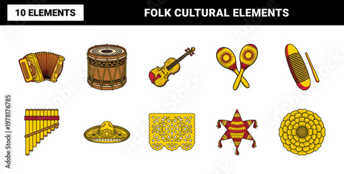 Mexican Folk Instrument Graphic Elements