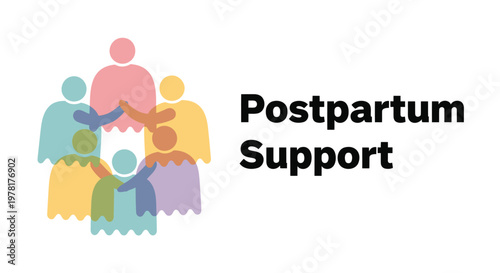 Postpartum support icons, vector illustrations, colorful people, community symbol