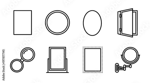 Collection of mirror illustrations in various shapes and styles for design