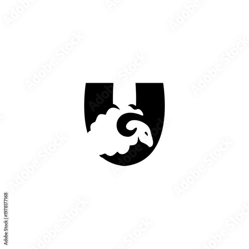 Sheep Animal Letter U Logo Ve...