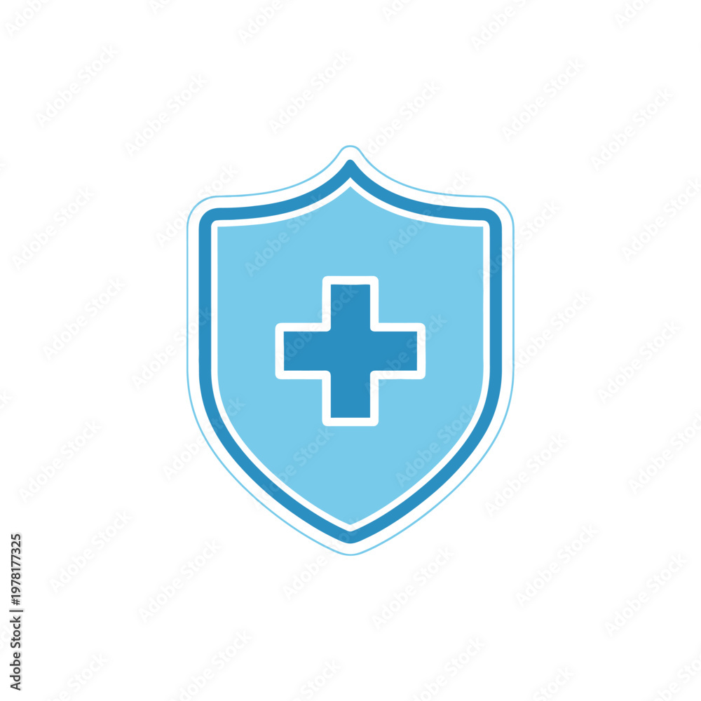 Fototapeta premium A blue shield with a white cross on a clean background representing protection and healthcare