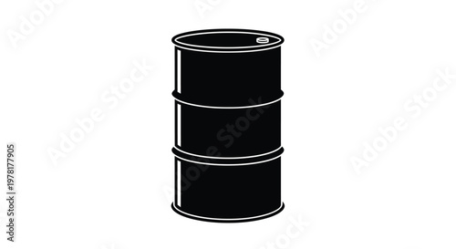 A black oil drum presented as a stark graphic silhouette