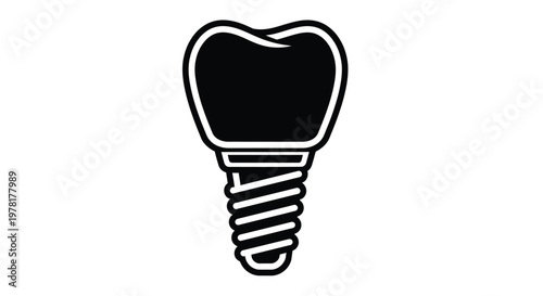 A black silhouette of a tooth with a root dental implant silhouette