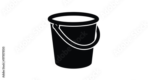 Simple black silhouette of a metal bucket with a handle silhouette