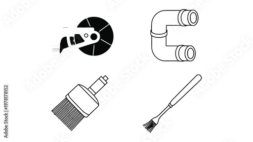 Craftsman's toolkit: A collection of tools for various craftsmanship and handy works represented in outline form, offering design elements for a handyman and engineering.