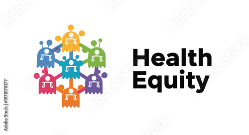 Health equity, diversity, and inclusion icons, colorful people symbols, vector graphics