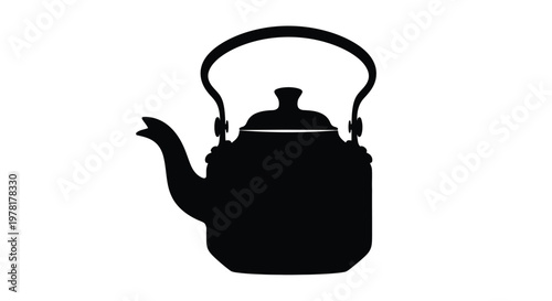 A black silhouette of a vintage teapot with curved spout silhouette