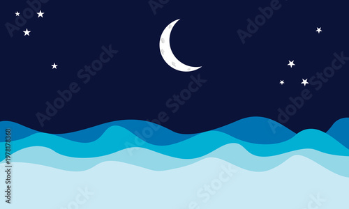 landscape sea and moon at night dawn