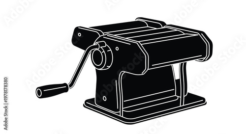 Black silhouette of a vintage pasta machine kitchen appliance silhouette