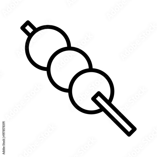 団子アイコン 線画の和菓子スイーツシンボル 串付きフードデザインに使えるミニマルベクター素材 / Dango icon outline Japanese sweet dumpling skewer simple food vector
