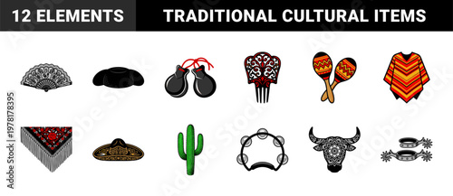 Hispanic Cultural Tradition Vector Asset Grid