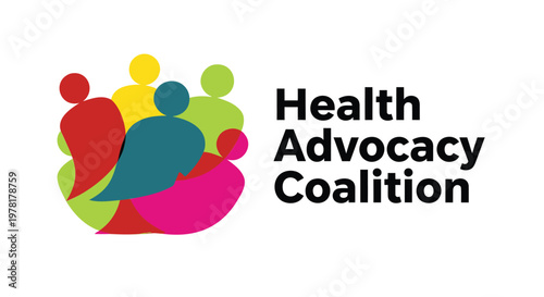 Health advocacy logo, vector coalition emblem, colorful people icons, healthcare symbol