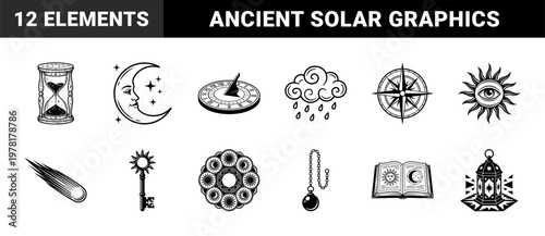 Celestial Sun and Moon Line Art Set
