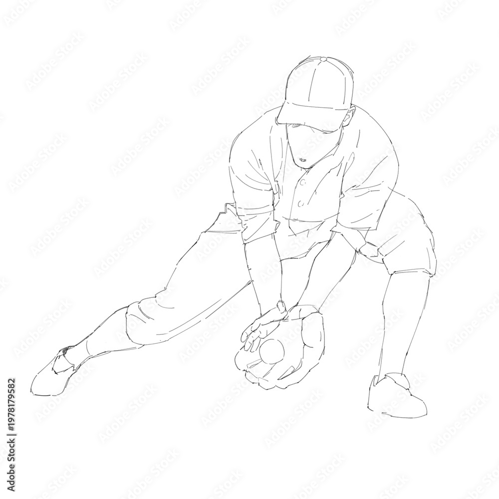 Obraz premium Baseball Player catching ball pose sketch