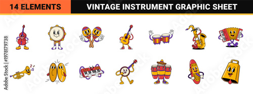 Retro Cartoon Musical Instrument Characters