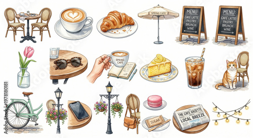 Spring Outdoor Cafe Date Lifestyle Watercolor Clipart Vector