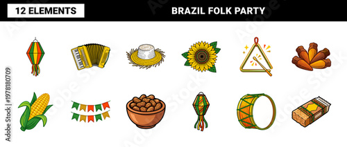 Brazilian Festa Junina Folk Festival Elements